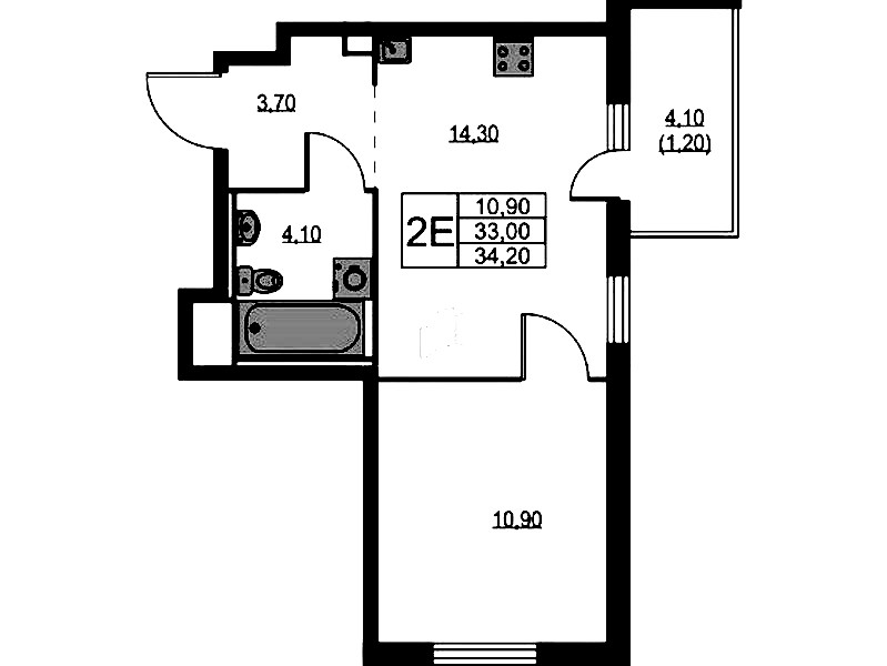 1-комнатная квартира 34.2 м², 2/11 эт., ЖК «А101 Лаголово»